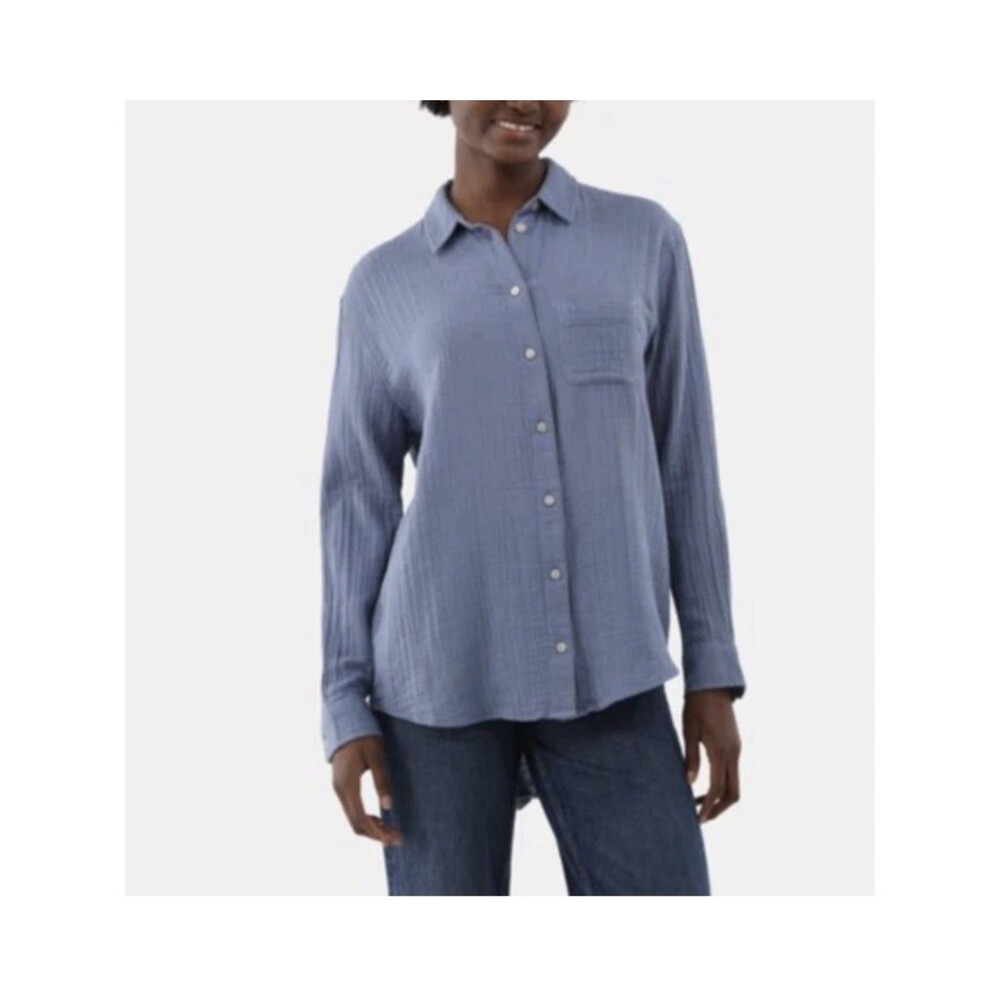Time and Tru Womens Double Cloth Cotton Shirt Blue Moonlight Size M (8-10)